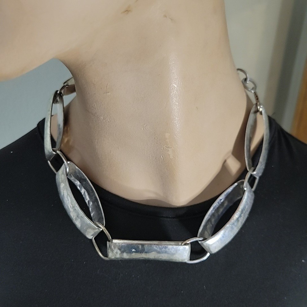 Vintage RLM Soho Silver Tone Hammered Chunky Link Necklace 21-24" Eclectic